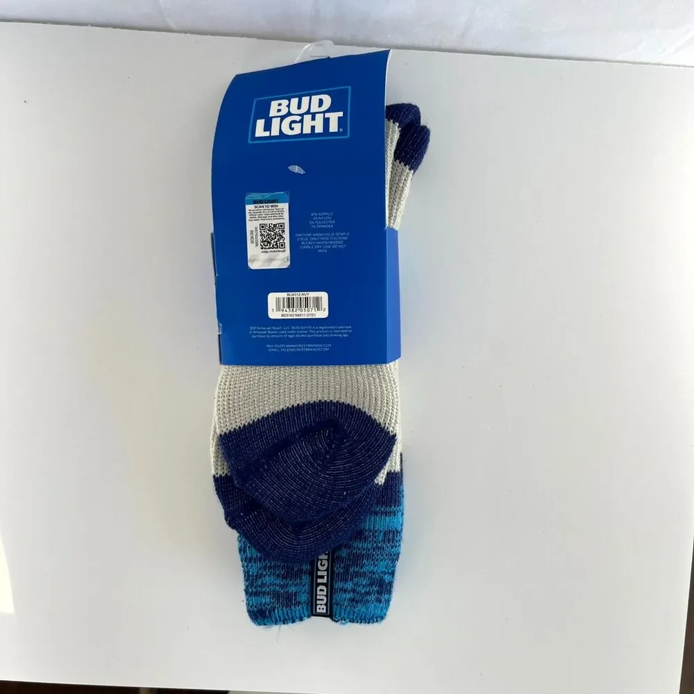 Bud‎ Light Men's Heat Socks Full Cushion Thermal Crew Sock Size 10-13 Navy Blue